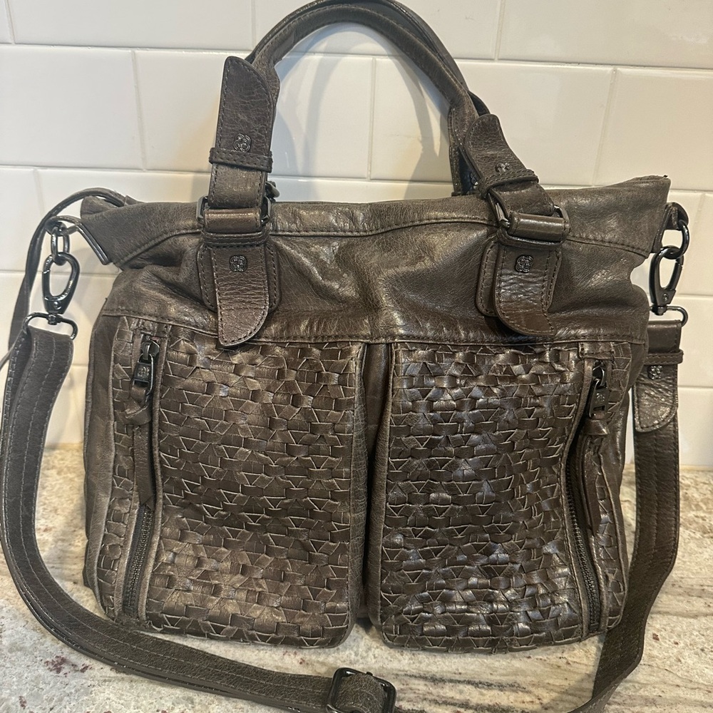 Gray Elliot Lucca Leather crossbody shoulder bag